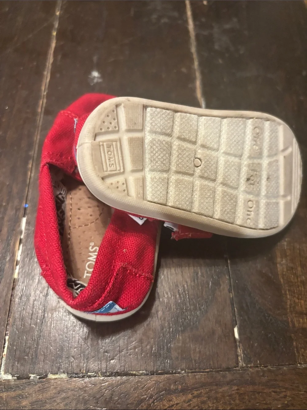 Toms Kids Red Canvas Slip-On Moccasins with Hook-and-Loop Strap